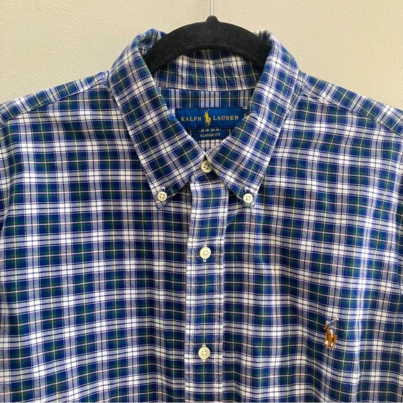 Ralph Lauren Oxford Plaid Button Down Shirt Men XL Classic Fit Long Sleeve Blue - Picture 1 of 13
